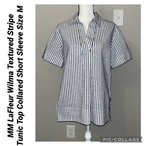 MM LaFleur Wilma Textured Stripe Tunic Top Collared Short Sleeve Size M